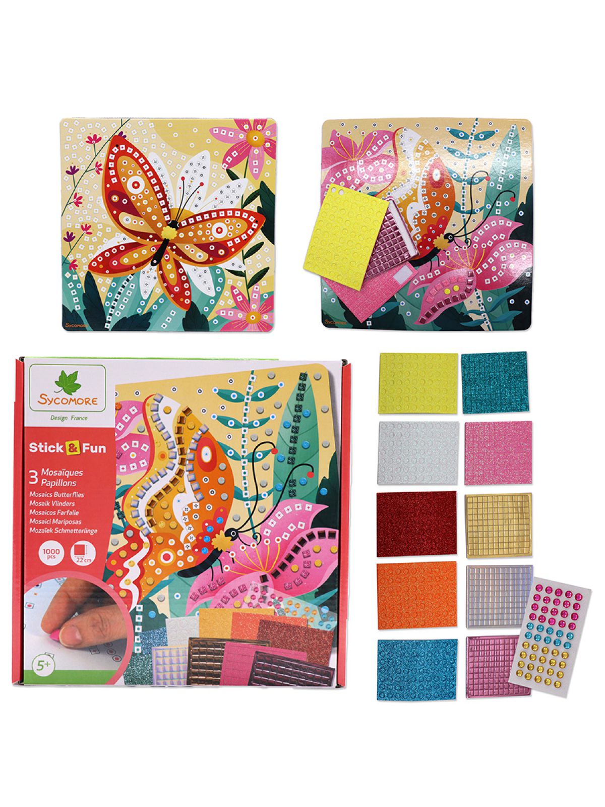 כיף להדביק קישוט עם אבנים ופסיפס צבעוני פרפרים