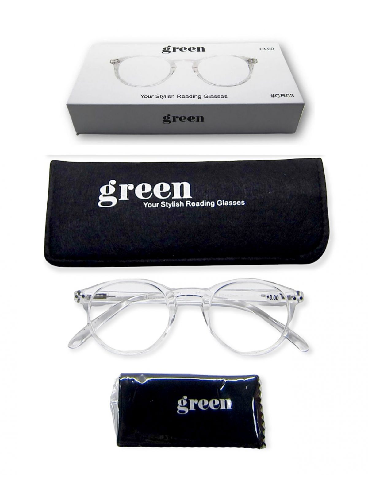 משקפי קריאה דגם GR03 צבע לבן קריסטל  מידה 2.50+