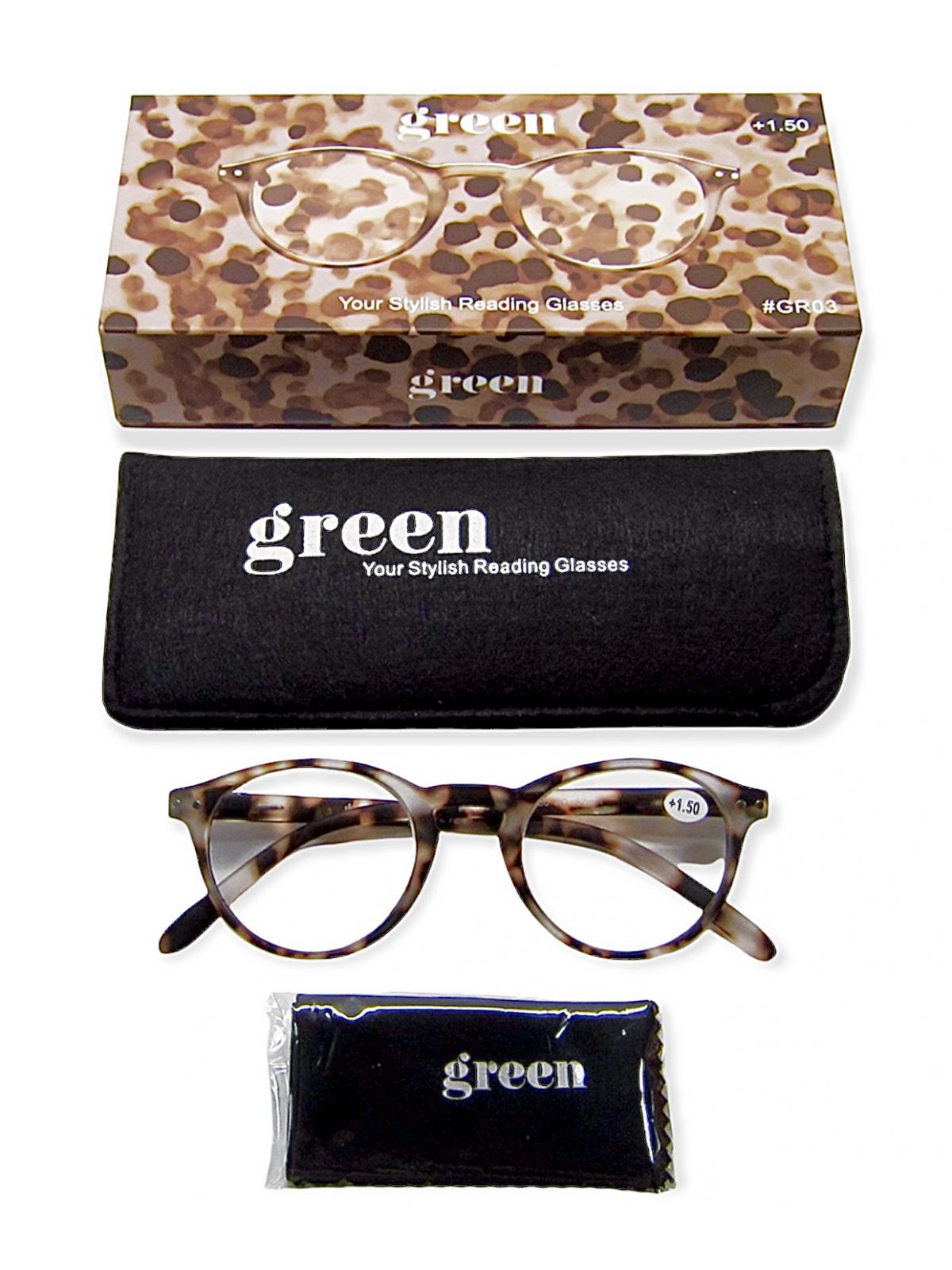 משקפי קריאה דגם GR03 צבע אפור טורטויס מידה 2.00+