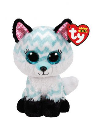 בובת TY עיניים גדולות (S)-אטלס שועל לבן עם עיטור תכלת